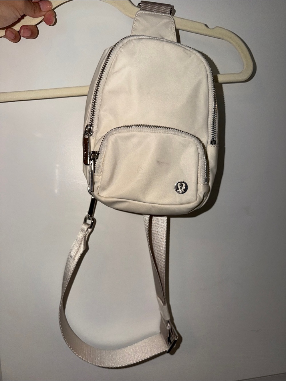 lululemon athletica Cream Crossbody Sling Bag with Silver Hardware